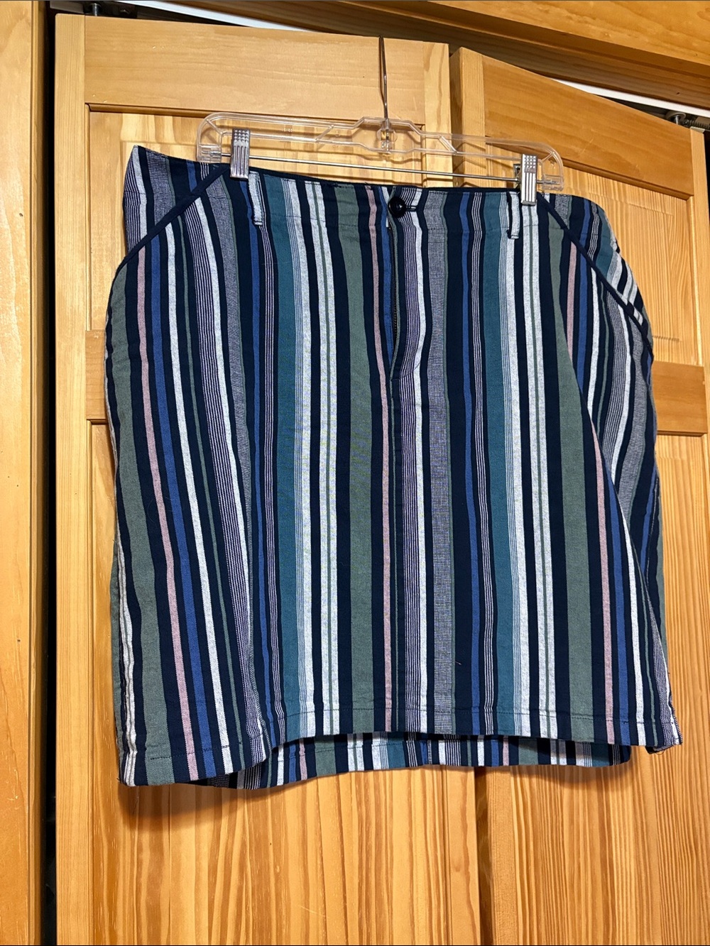 CJ Banks Striped Mini Skirt in Navy, Green and Pink